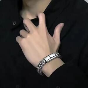 Silver Plated Braided Chain Bracelet 10mm Men's Fashion Birthday Anniversary